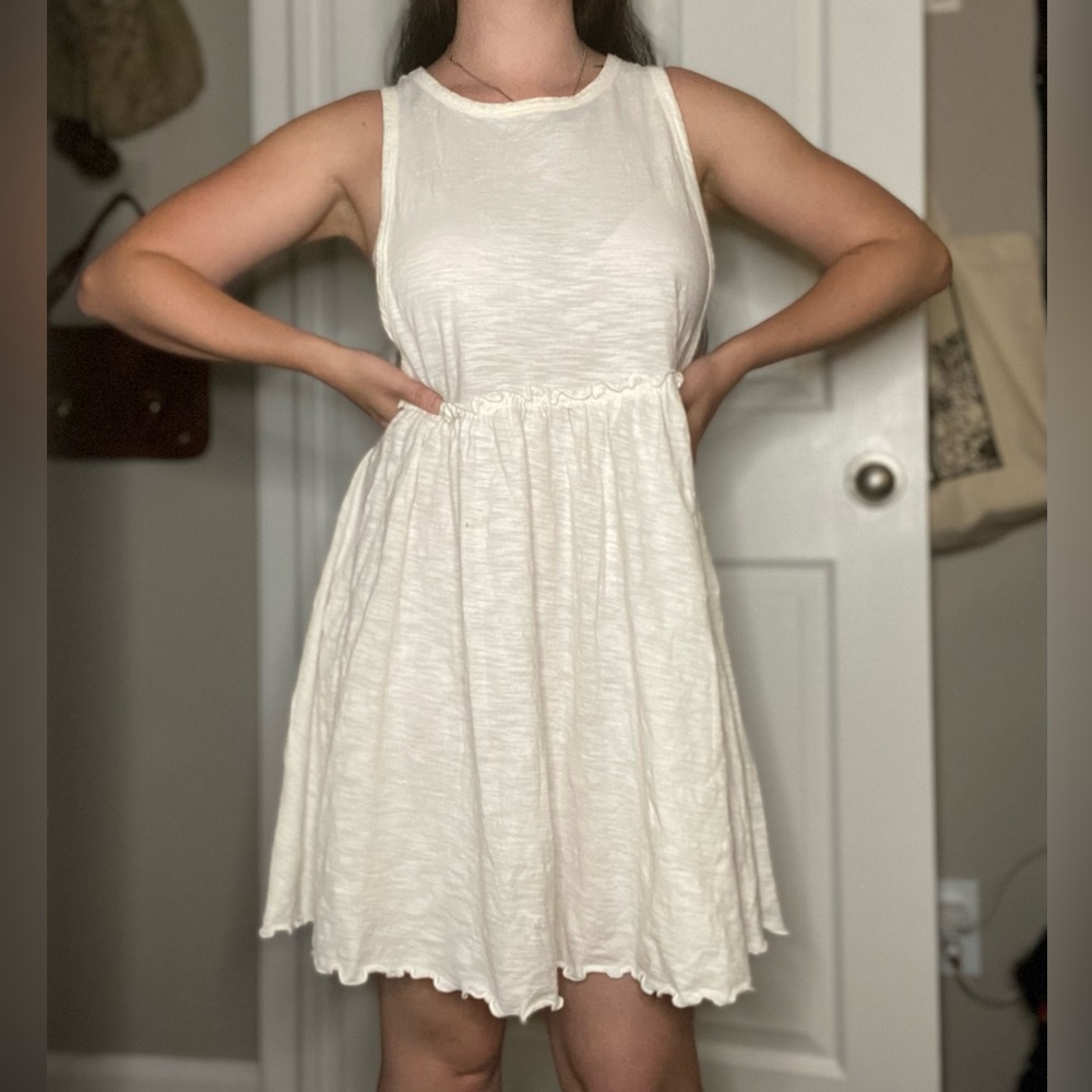 Coquette Shoujo Girl White Babydoll Sleeveless Ruffle Lettuce Trim Mini Dress